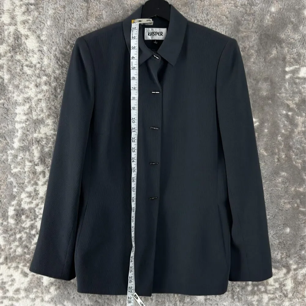 Kasper‎ Size 4 Career Blazer Jacket Black Chains Long Sleeve Collar Lined